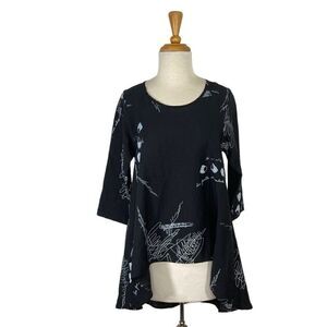 Comfy USA XS Tunic Top Graphic Print HiLo Art To Wear Lagenlook Olives Fits S